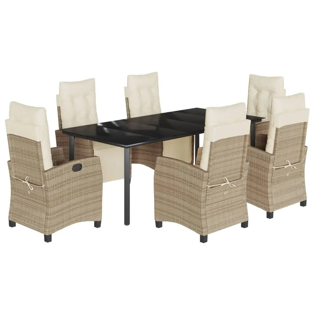 vidaXL 7 Piece Patio Dining Set with Cushions Beige Poly Rattan - Dining Set