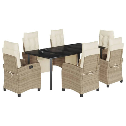 vidaXL 7 Piece Patio Dining Set with Cushions Beige Poly Rattan - Dining Set