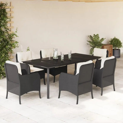 vidaXL 7 Piece Patio Dining Set with Cushions Black Poly Rattan - Dining Set