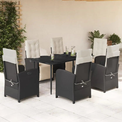 vidaXL 7 Piece Patio Dining Set with Cushions Black Poly Rattan - Outdoor Furniture Set