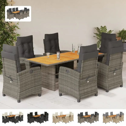 vidaXL 7 Piece Patio Dining Set with Cushions Black Poly Rattan - Outdoor Dining Set