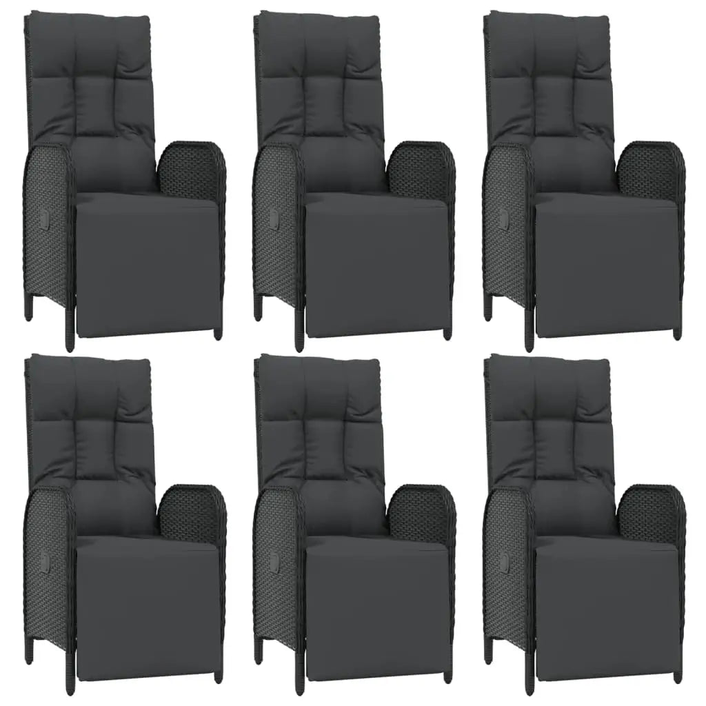 vidaXL 7 Piece Patio Dining Set with Cushions Black Poly Rattan - Furniture > Outdoor Furniture > Outdoor Furniture Sets