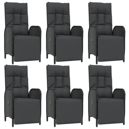 vidaXL 7 Piece Patio Dining Set with Cushions Black Poly Rattan - Furniture > Outdoor Furniture > Outdoor Furniture Sets