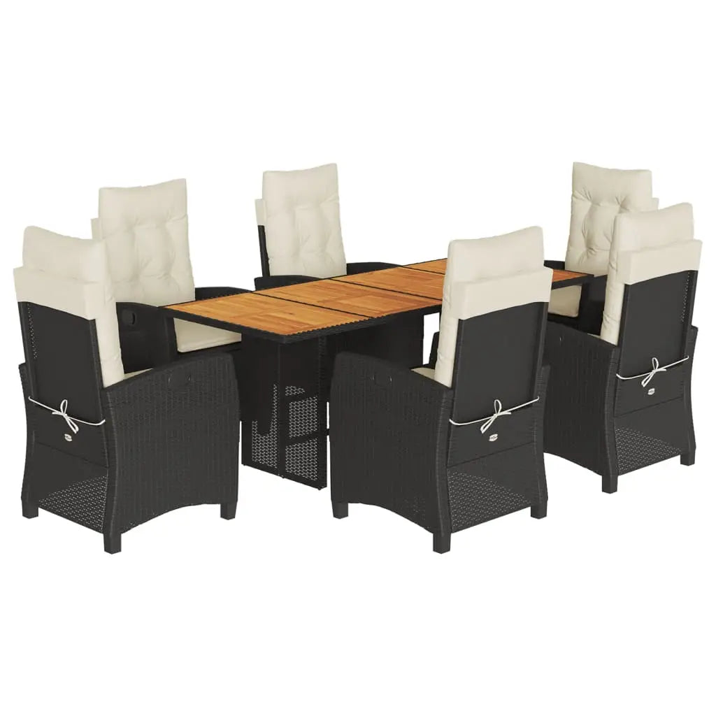 vidaXL 7 Piece Patio Dining Set with Cushions Black Poly Rattan - Outdoor Dining Set