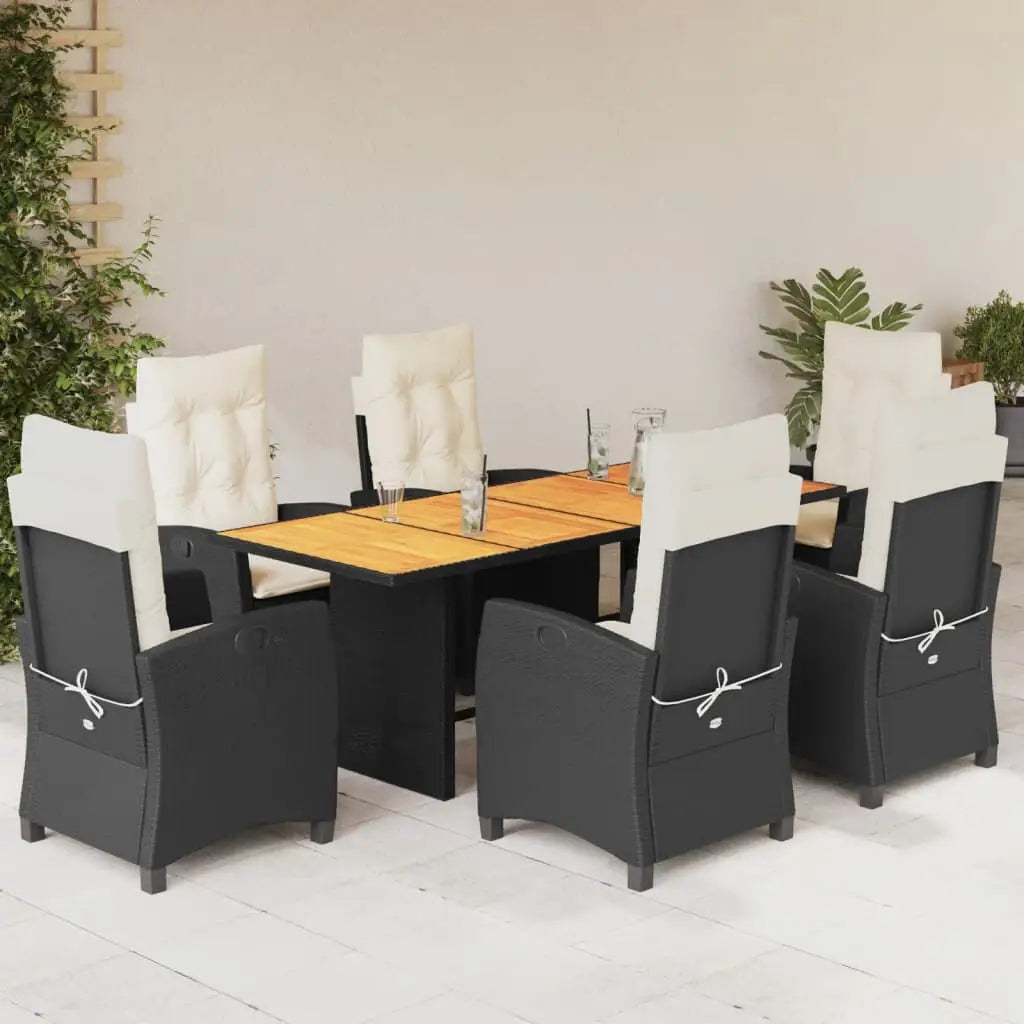 vidaXL 7 Piece Patio Dining Set with Cushions Black Poly Rattan - Outdoor Dining Set