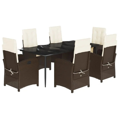 vidaXL 7 Piece Patio Dining Set with Cushions Brown Poly Rattan - Dining Set