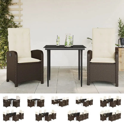 vidaXL 7 Piece Patio Dining Set with Cushions Brown Poly Rattan - Dining Set