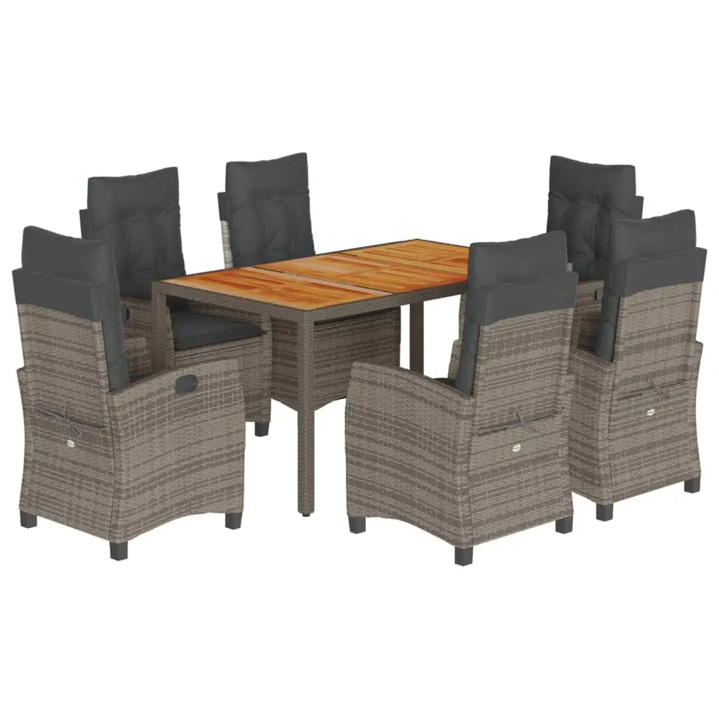 vidaXL 7 Piece Patio Dining Set with Cushions Gray Poly Rattan - Dining Set