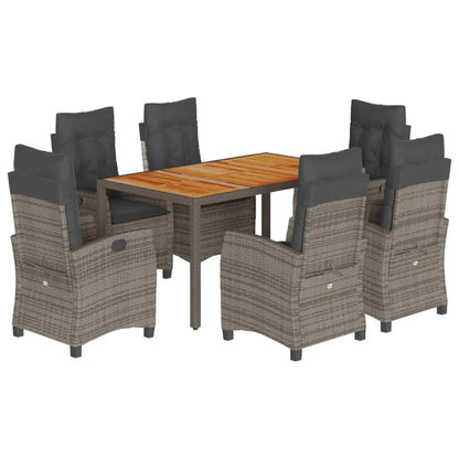 vidaXL 7 Piece Patio Dining Set with Cushions Gray Poly Rattan - Dining Set