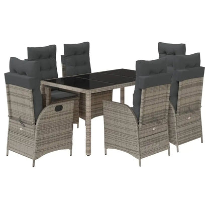 vidaXL 7 Piece Patio Dining Set with Cushions Gray Poly Rattan - Dining Set