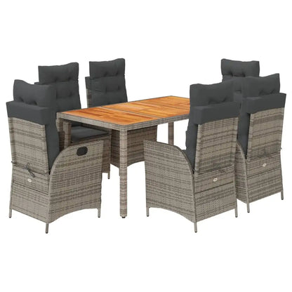 vidaXL 7 Piece Patio Dining Set with Cushions Gray Poly Rattan - Dining Set