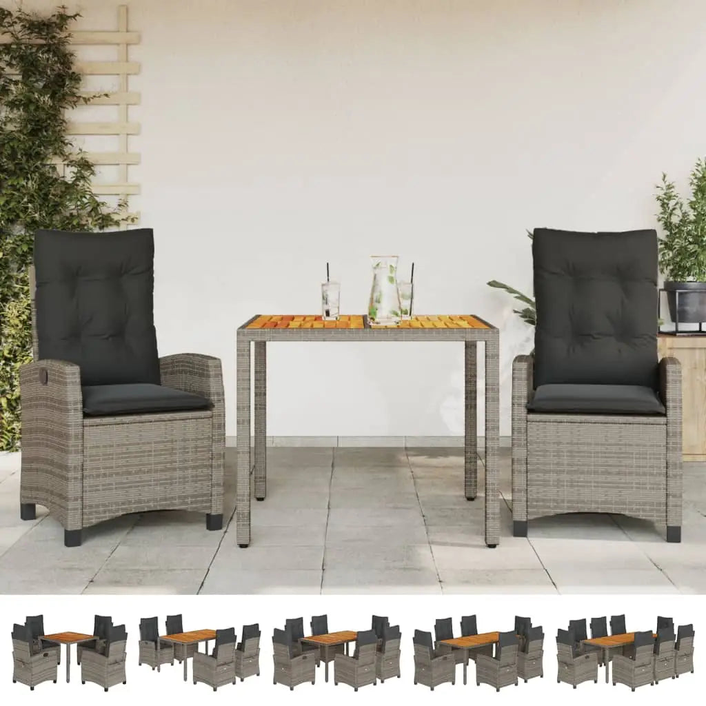 vidaXL 7 Piece Patio Dining Set with Cushions Gray Poly Rattan - Dining Set