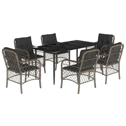 vidaXL 7 Piece Patio Dining Set with Cushions Gray Poly Rattan - Dining Set