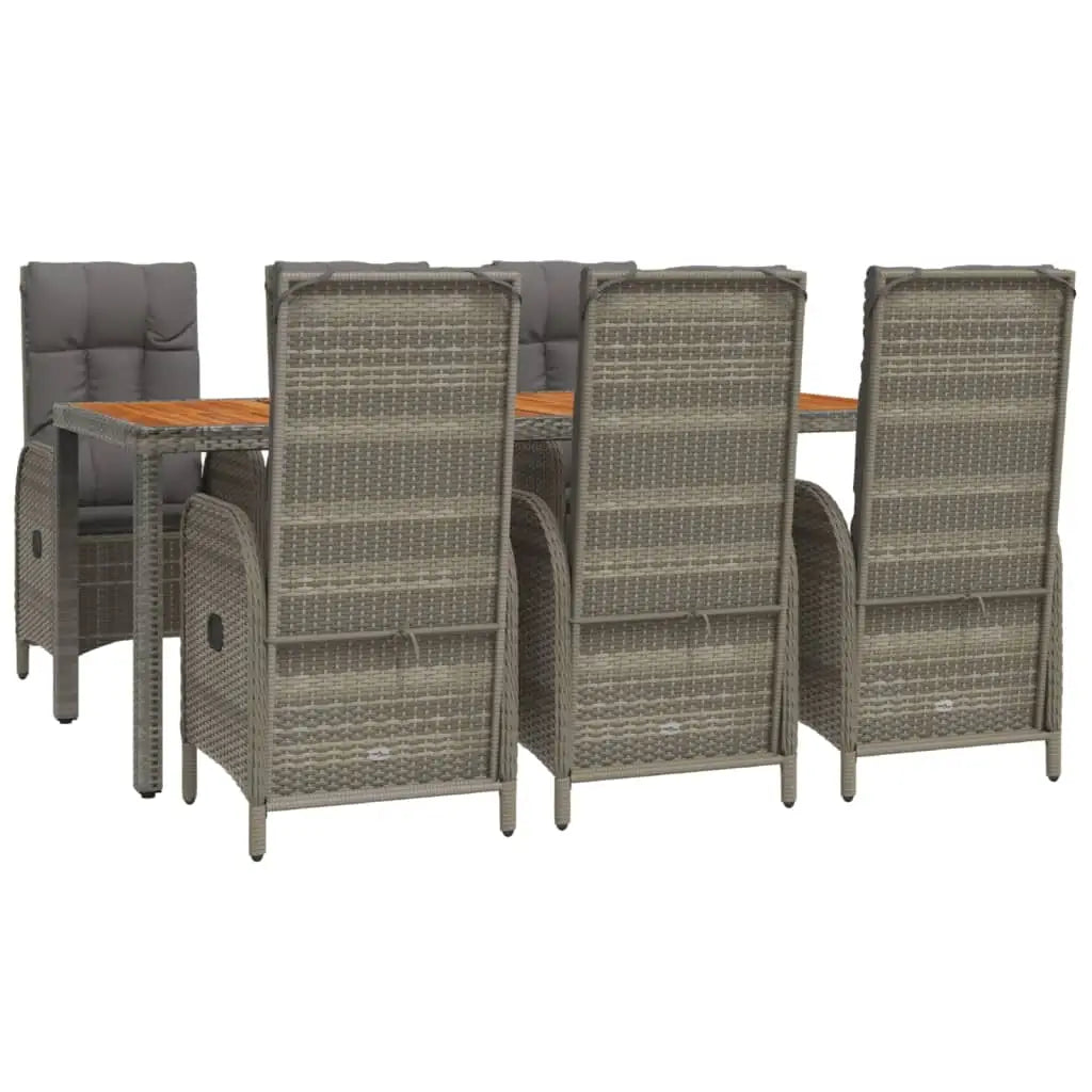 vidaXL 7 Piece Patio Dining Set with Cushions Gray Poly Rattan - Furniture > Outdoor Furniture > Outdoor Furniture Sets