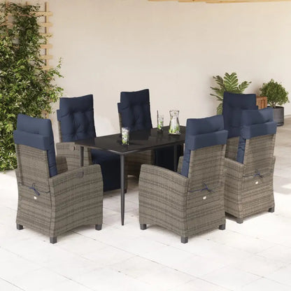 vidaXL 7 Piece Patio Dining Set with Cushions Gray Poly Rattan - Dining Set