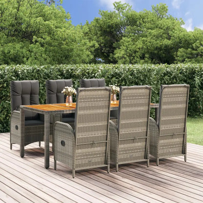 vidaXL 7 Piece Patio Dining Set with Cushions Gray Poly Rattan - Furniture > Outdoor Furniture > Outdoor Furniture Sets