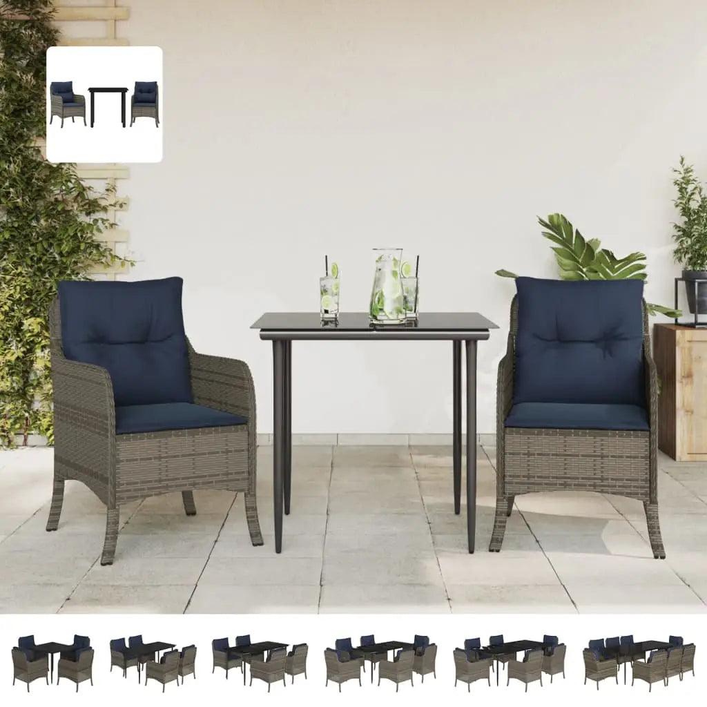 vidaXL 7 Piece Patio Dining Set with Cushions Gray Poly Rattan - Outdoor Dining Set