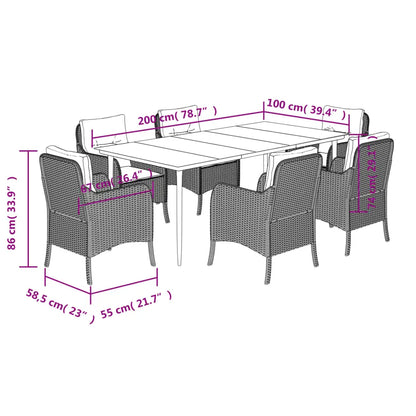 vidaXL 7 Piece Patio Dining Set with Cushions Gray Poly Rattan - Outdoor Dining Set