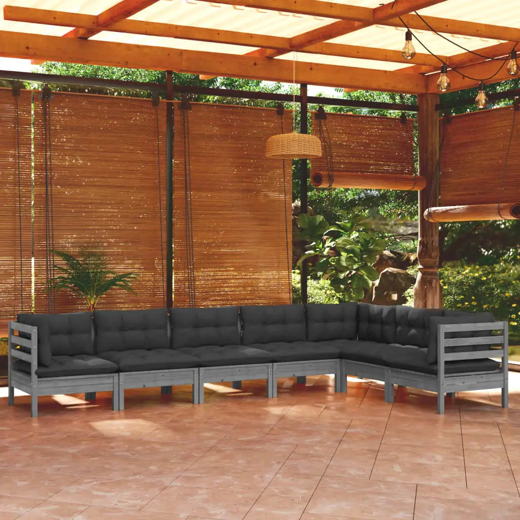 vidaXL 7 Piece Patio Lounge Set with Cream Cushions Solid Pinewood - Brown and cream - Patio Lounge Set