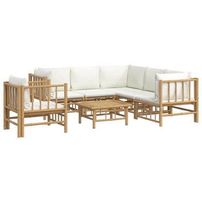 vidaXL 7 Piece Patio Lounge Set with Cream White Cushions Bamboo - Lounge Set