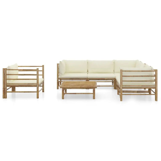 vidaXL 7 Piece Patio Lounge Set with Cream White Cushions Bamboo - Outdoor Furniture Set