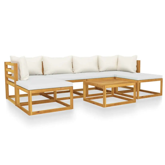 vidaXL 7 Piece Patio Lounge Set with Cushion Cream Solid Acacia Wood - Lounge Set