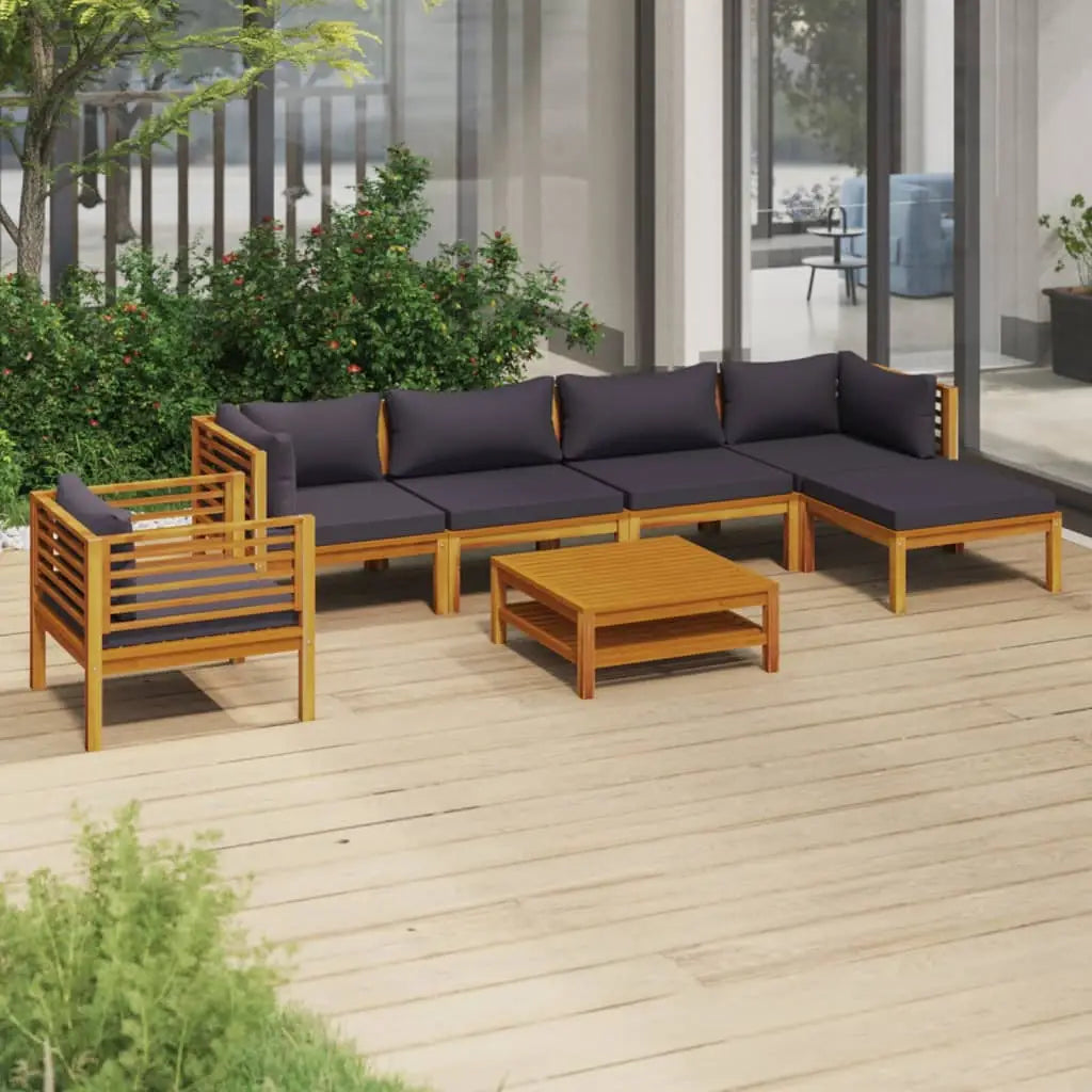 vidaXL 7 Piece Patio Lounge Set with Cushion Solid Acacia Wood - Outdoor Furniture Set
