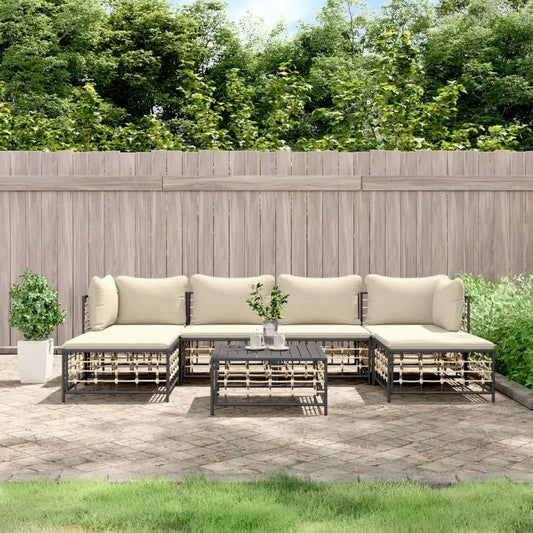 vidaXL 7 Piece Patio Lounge Set with Cushions Anthracite Poly Rattan - Lounge Set