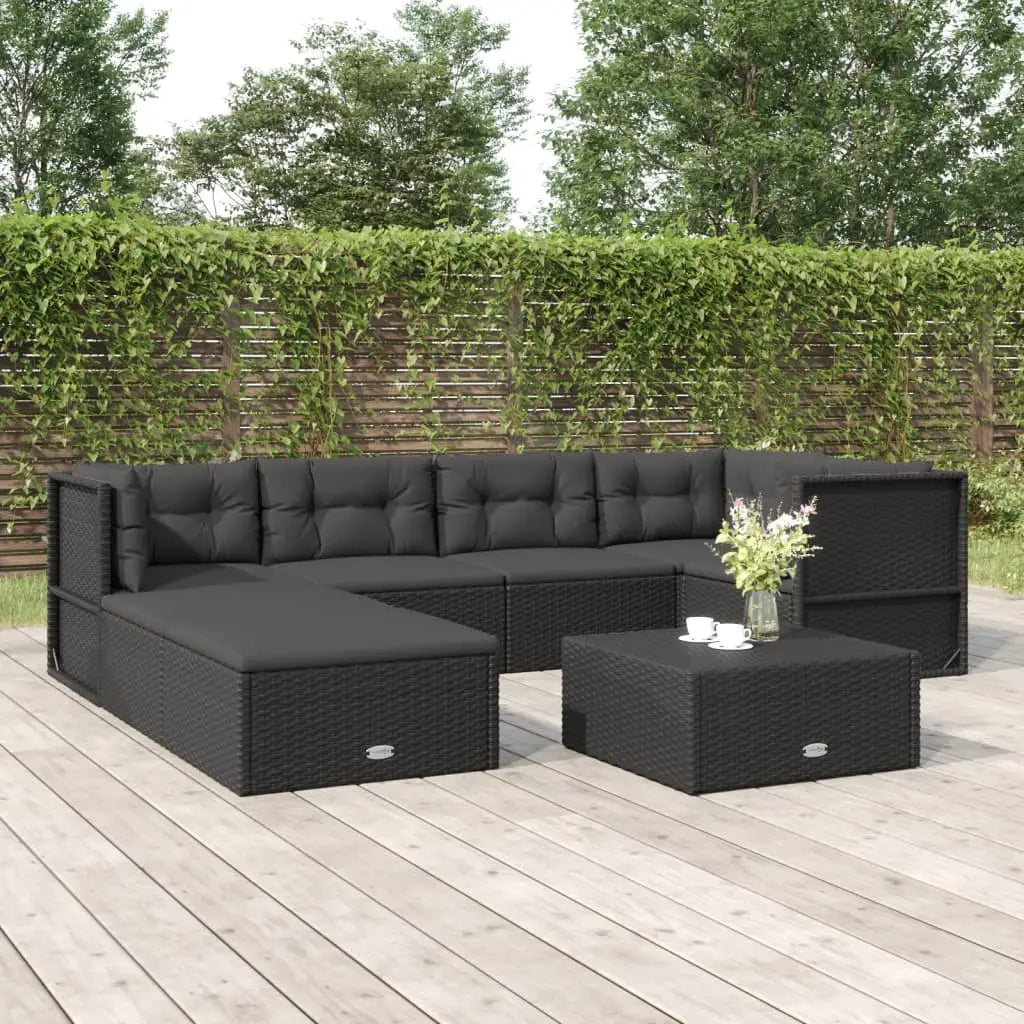 vidaXL 7 Piece Patio Lounge Set with Cushions Black Poly Rattan - Lounge Set