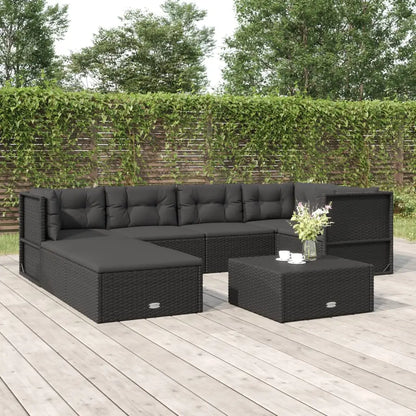vidaXL 7 Piece Patio Lounge Set with Cushions Black Poly Rattan - Lounge Set
