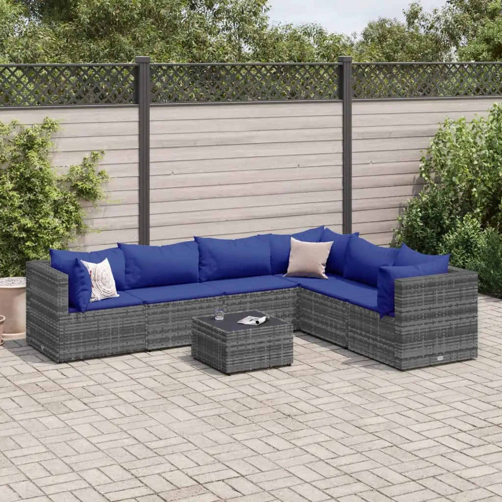 vidaXL 7 Piece Patio Lounge Set with Cushions Black Poly Rattan - Lounge Set