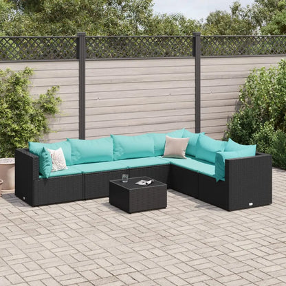 vidaXL 7 Piece Patio Lounge Set with Cushions Black Poly Rattan - Lounge Set