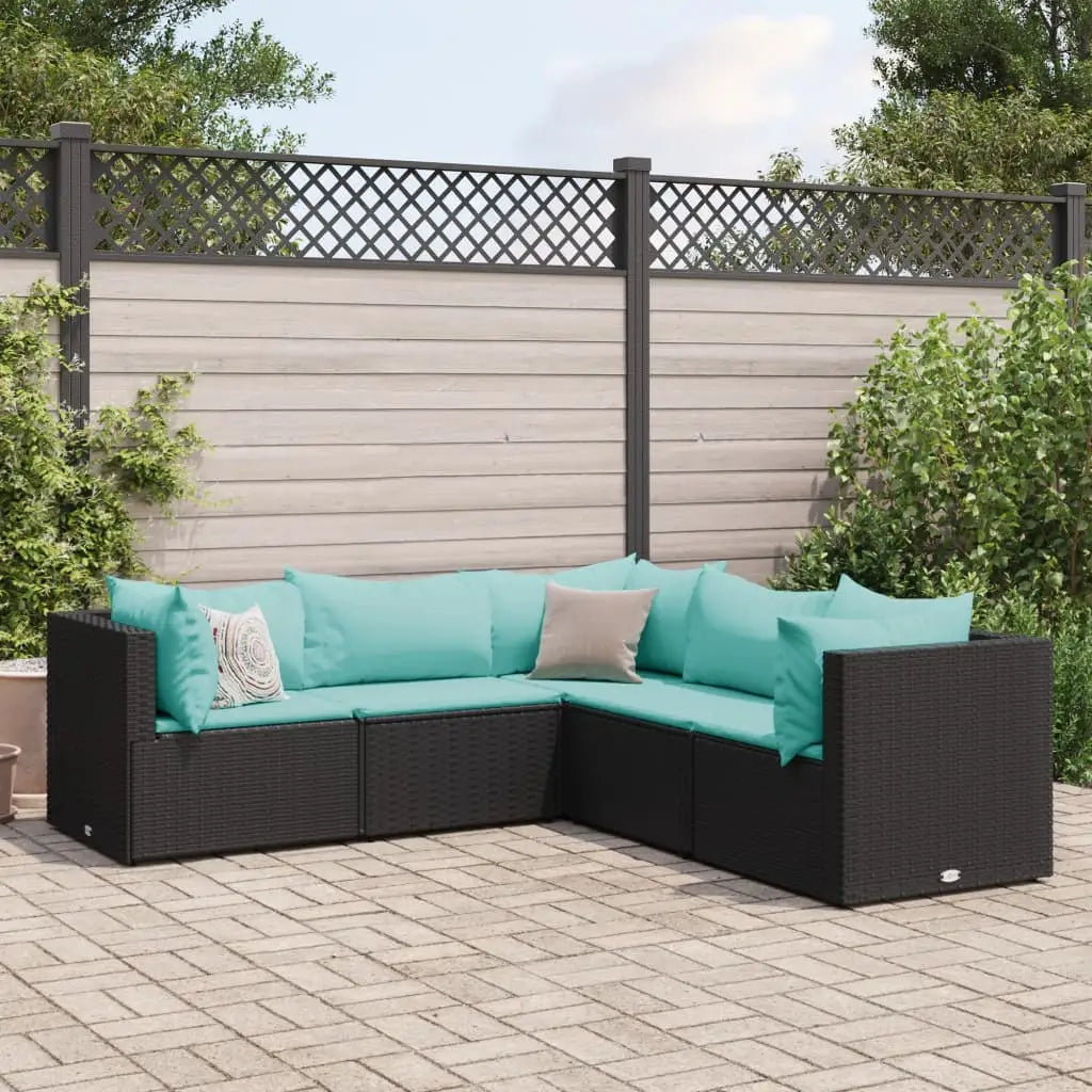 vidaXL 7 Piece Patio Lounge Set with Cushions Black Poly Rattan - Lounge Set