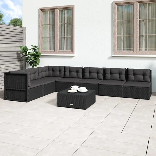 vidaXL 7 Piece Patio Lounge Set with Cushions Black Poly Rattan - Patio Lounge Set