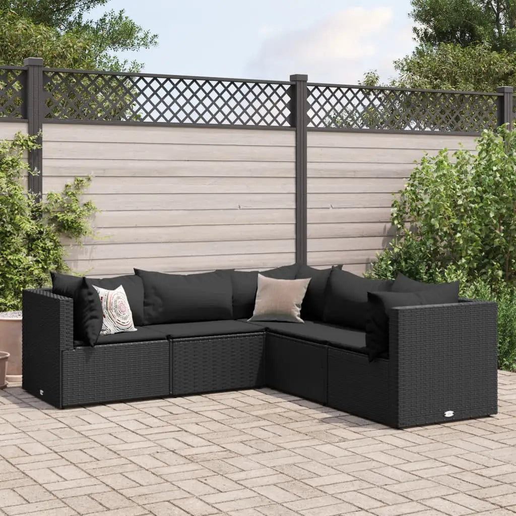 vidaXL 7 Piece Patio Lounge Set with Cushions Black Poly Rattan - Lounge Set