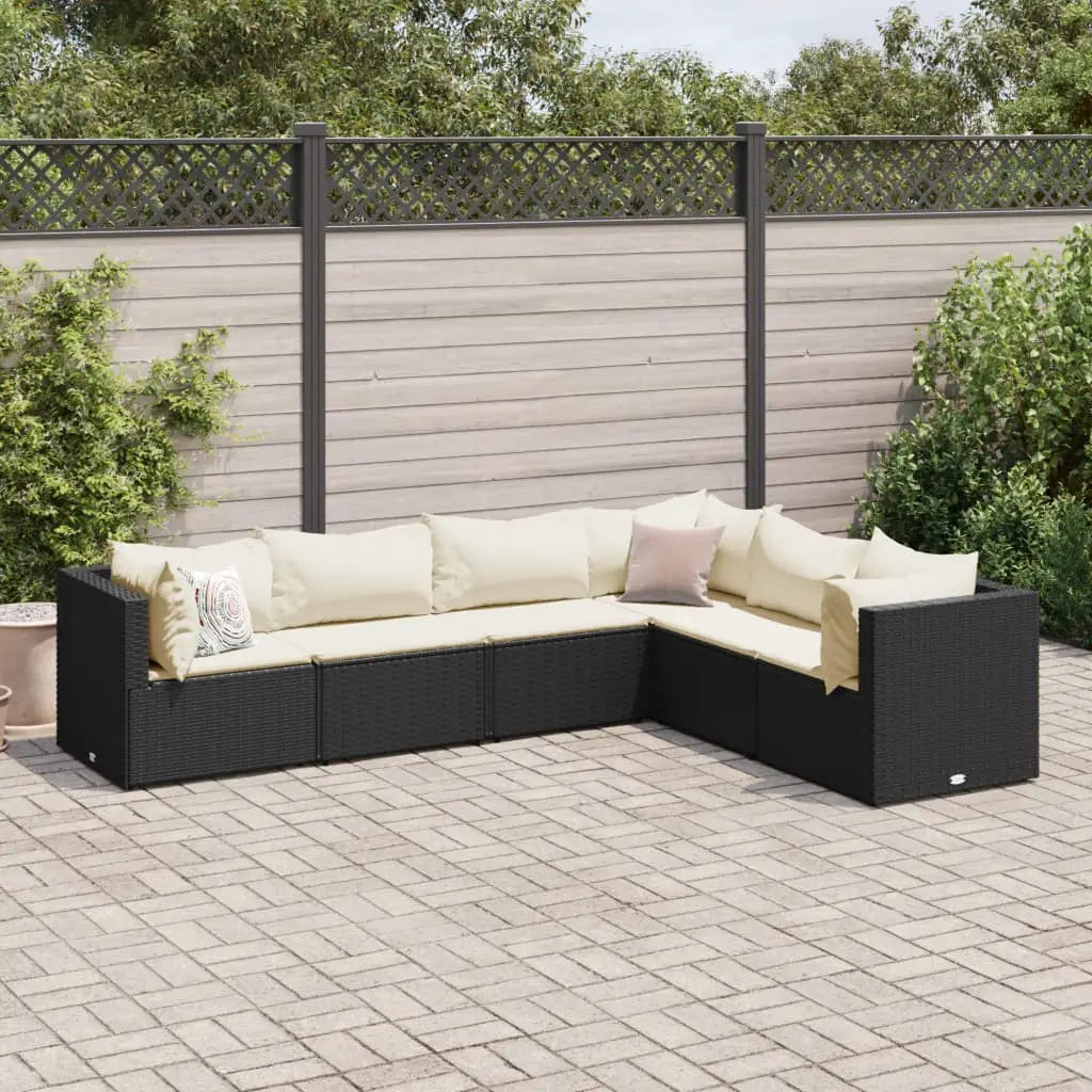 vidaXL 7 Piece Patio Lounge Set with Cushions Black Poly Rattan - Lounge Set