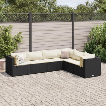 vidaXL 7 Piece Patio Lounge Set with Cushions Black Poly Rattan - Lounge Set