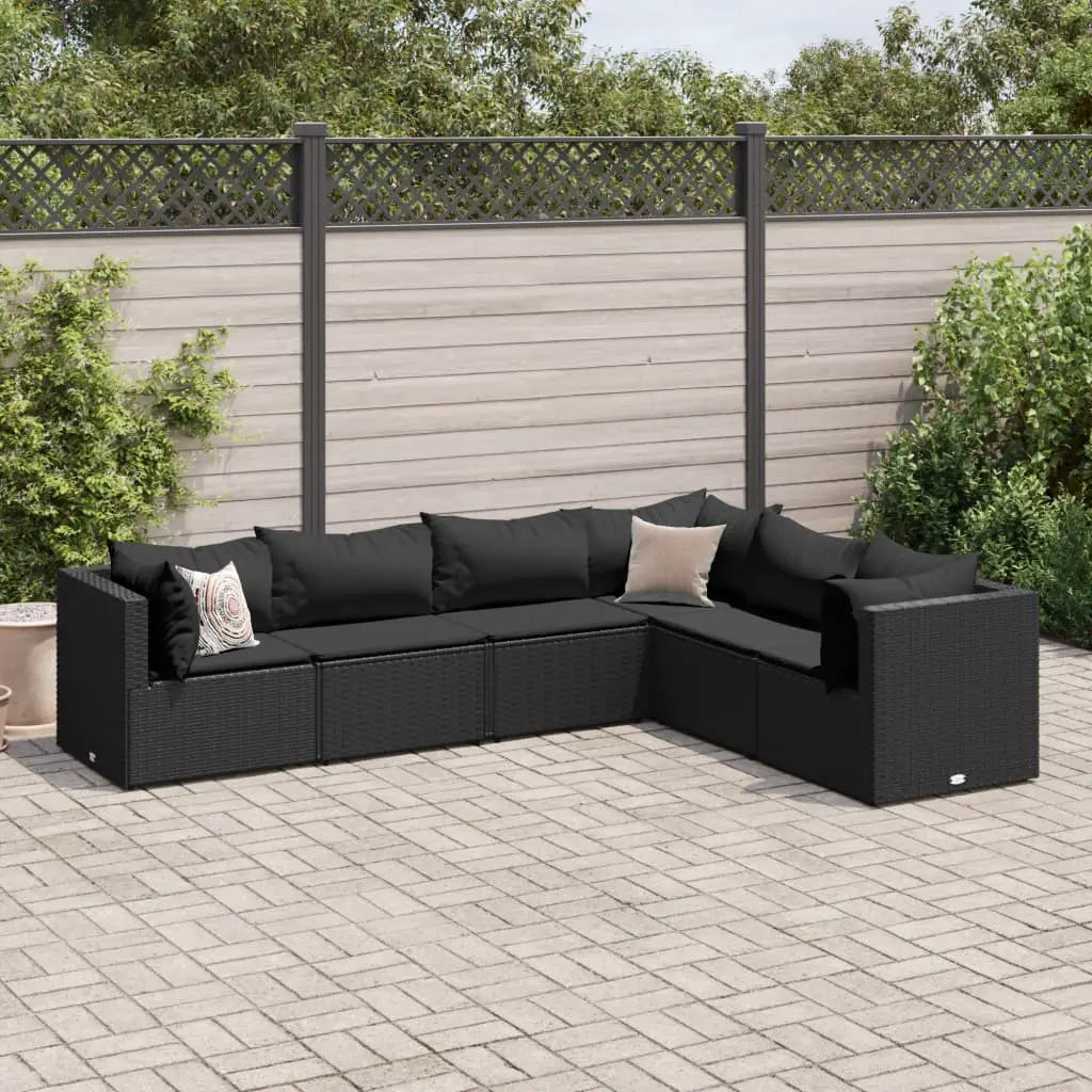 vidaXL 7 Piece Patio Lounge Set with Cushions Black Poly Rattan - Lounge Set