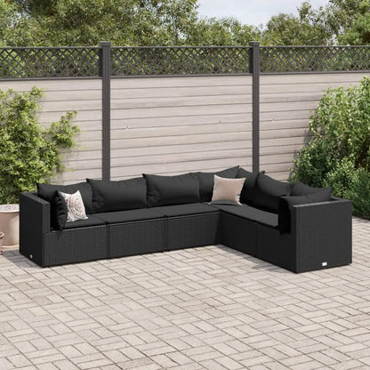 vidaXL 7 Piece Patio Lounge Set with Cushions Black Poly Rattan - Lounge Set