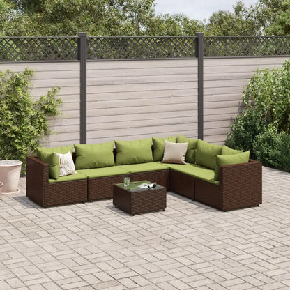 vidaXL 7 Piece Patio Lounge Set with Cushions Black Poly Rattan - Lounge Set