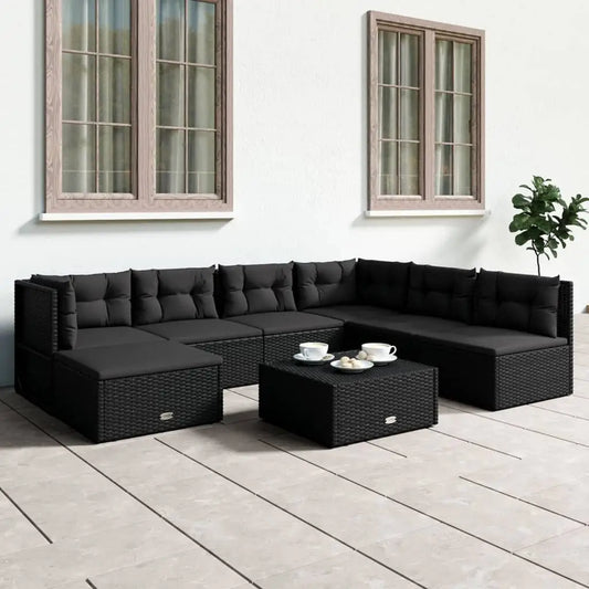 vidaXL 7 Piece Patio Lounge Set with Cushions Black Poly Rattan - Patio Lounge Set