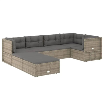 vidaXL 7 Piece Patio Lounge Set with Cushions Gray Poly Rattan - Patio Lounge Set
