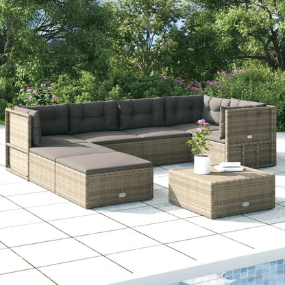 vidaXL 7 Piece Patio Lounge Set with Cushions Gray Poly Rattan - Patio Lounge Set