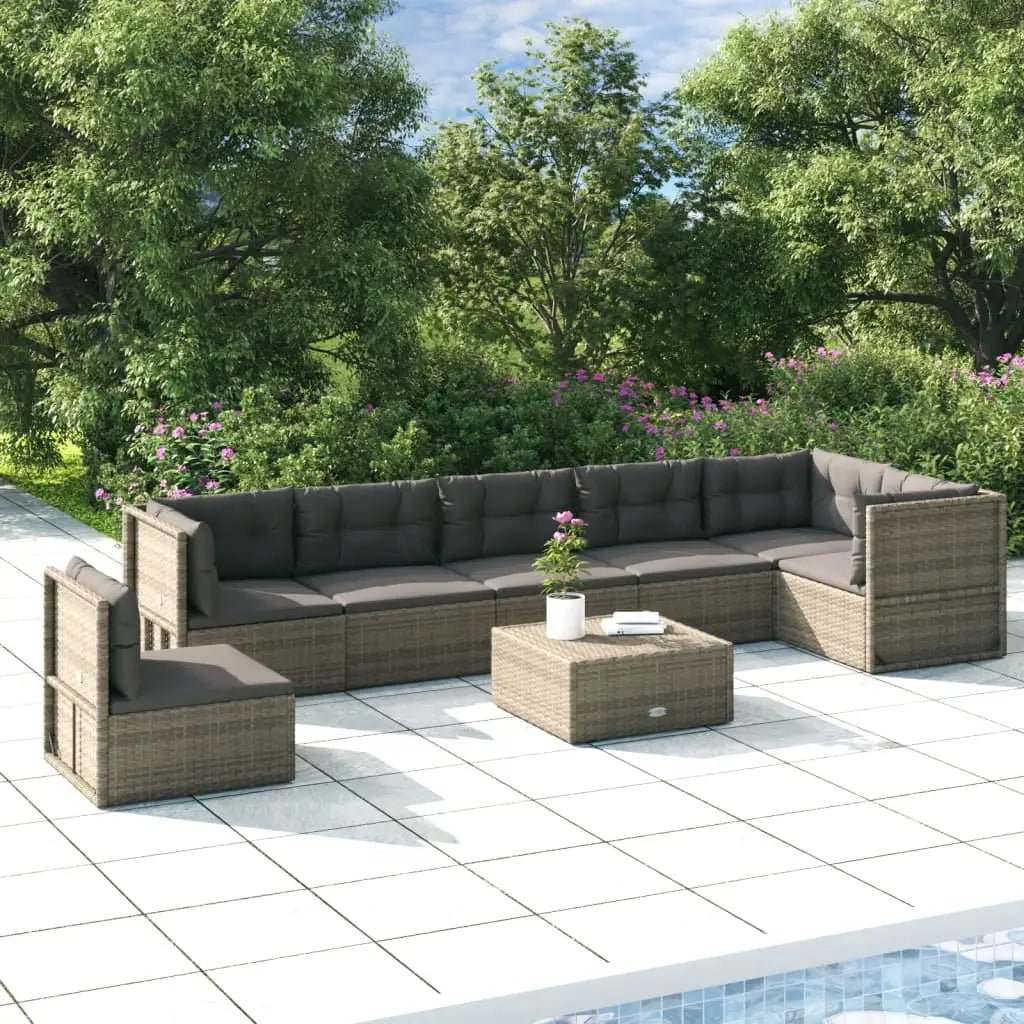 vidaXL 7 Piece Patio Lounge Set with Cushions Gray Poly Rattan - Furniture > Outdoor Furniture > Outdoor Furniture Sets