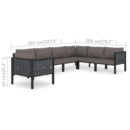 vidaXL 7 Piece Patio Lounge Set with Cushions Poly Rattan Anthracite - Lounge Set
