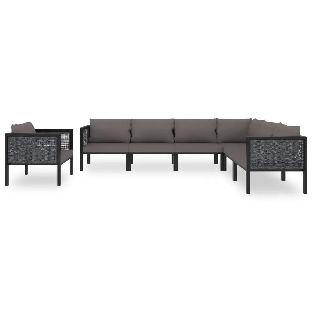 vidaXL 7 Piece Patio Lounge Set with Cushions Poly Rattan Anthracite - Lounge Set