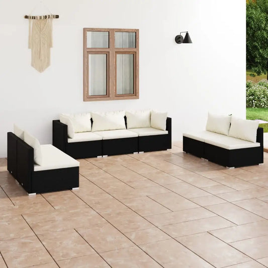 vidaXL 7 Piece Patio Lounge Set with Cushions Poly Rattan Black - Patio Lounge Set