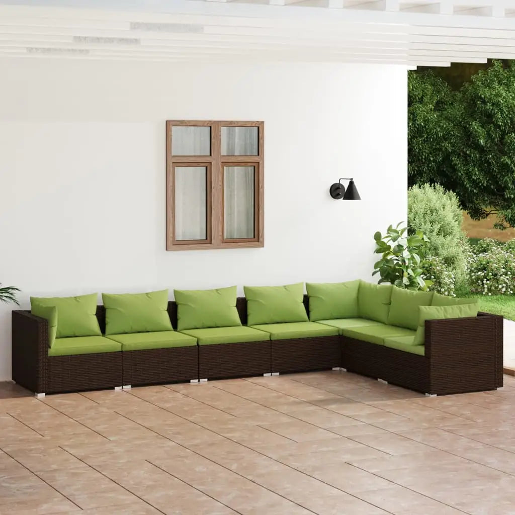 vidaXL 7 Piece Patio Lounge Set with Cushions Poly Rattan Brown - Outdoor Furniture Set