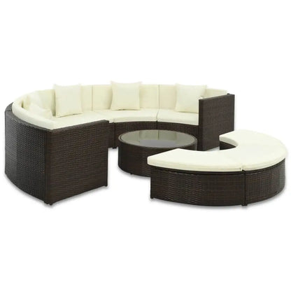 vidaXL 7 Piece Patio Lounge Set with Cushions Poly Rattan Brown - Outdoor Furniture Set