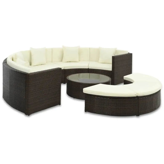 vidaXL 7 Piece Patio Lounge Set with Cushions Poly Rattan Brown - Outdoor Furniture Set